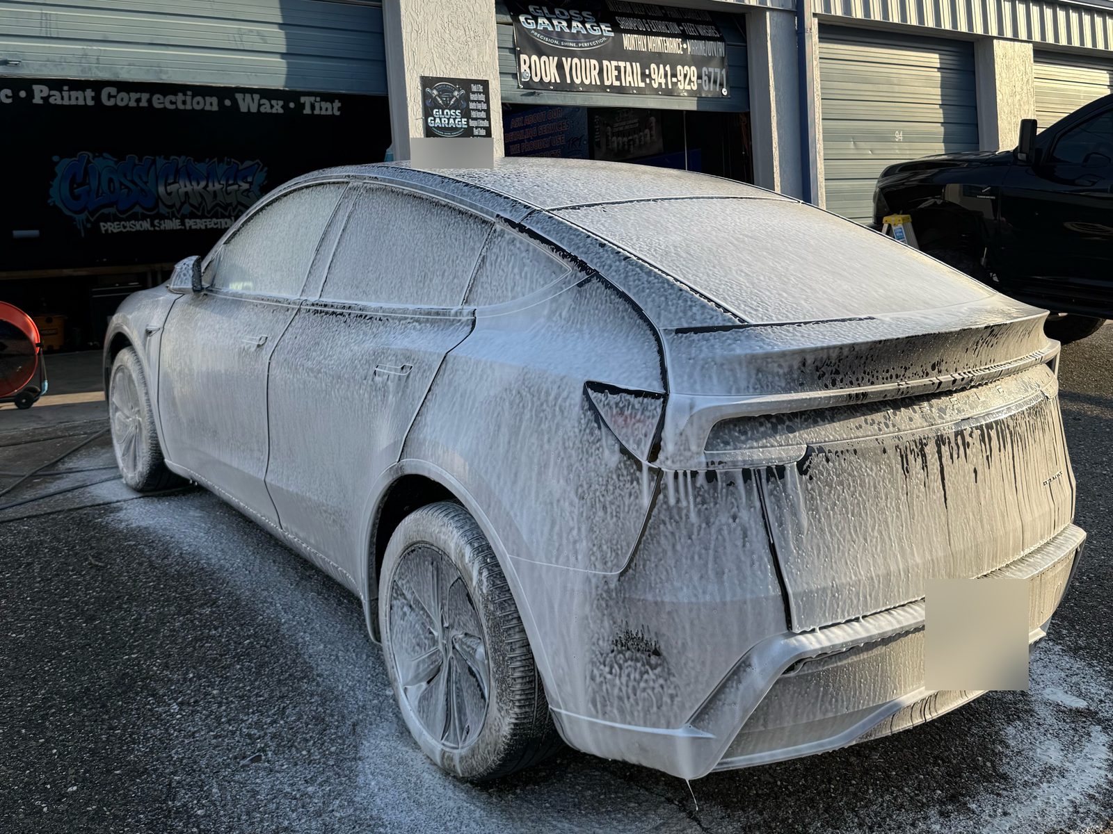 Tesla covered in foam